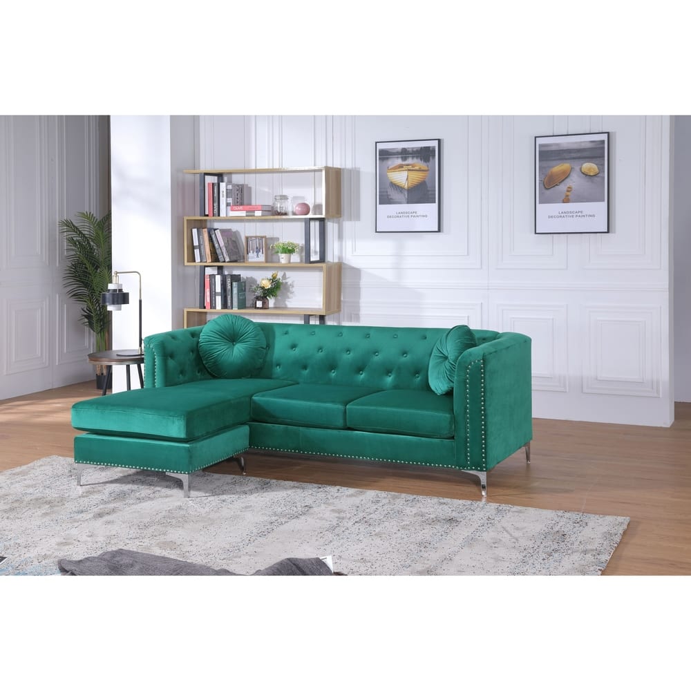 Pompano Velvet Button Tufted Sofa with Chaise