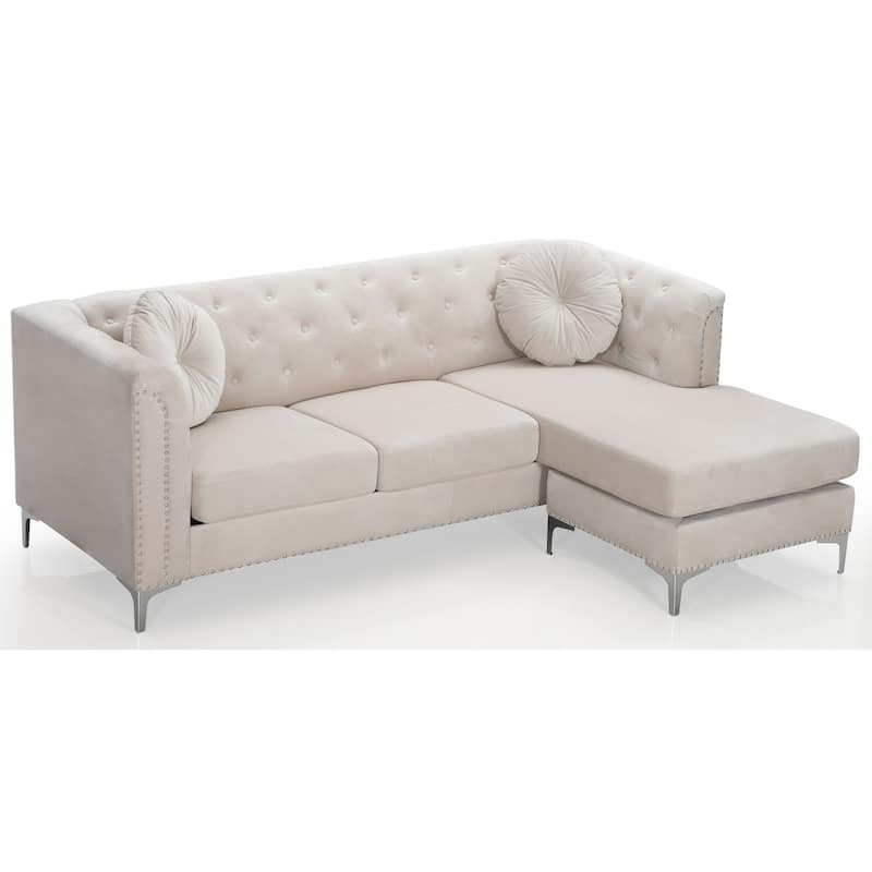 Pompano Velvet Button Tufted Sofa with Chaise