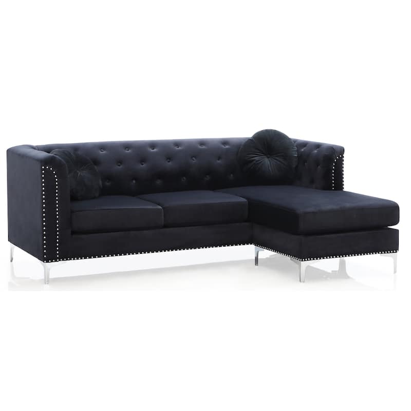Pompano Velvet Button Tufted Sofa with Chaise