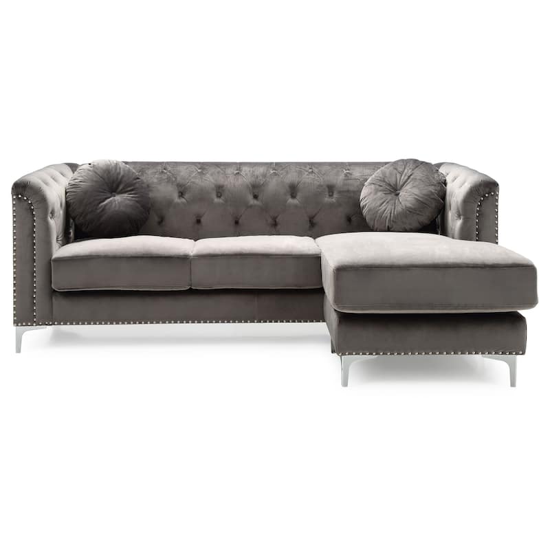 Pompano Velvet Button Tufted Sofa with Chaise