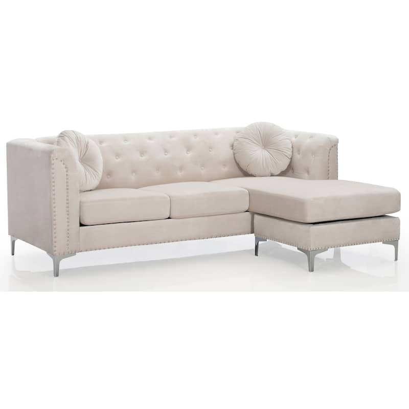 Pompano Velvet Button Tufted Sofa with Chaise