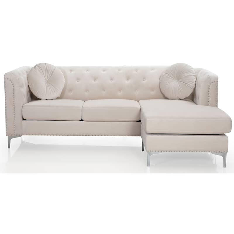 Pompano Velvet Button Tufted Sofa with Chaise