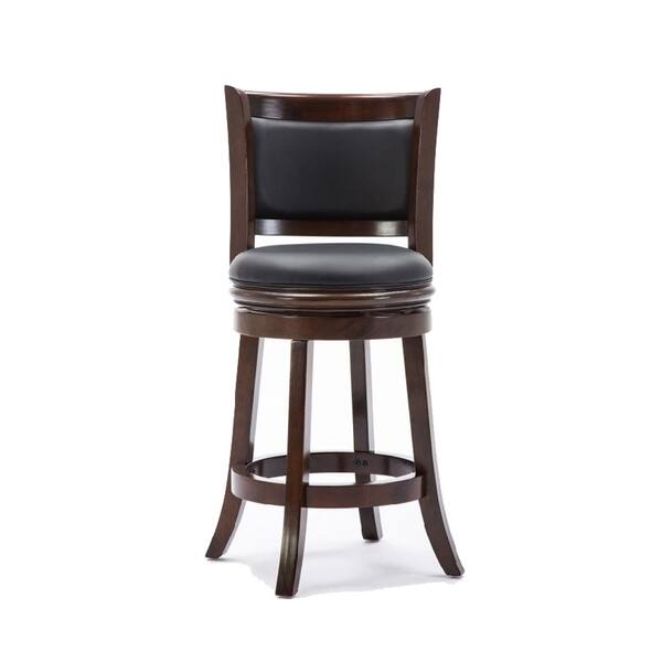 Round Wooden Swivel Counter Stool with Padded Seat and Back, Dark Brown