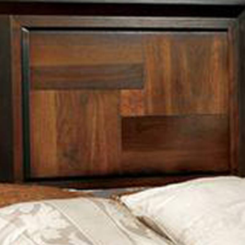 Transitional Style Eastern King Wooden Parquet Design Bed, Brown