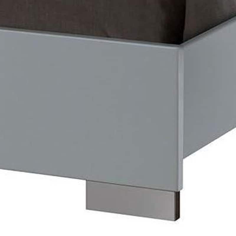 Wooden Eastern King Bed with Leatherette Headboard and LED trim, White