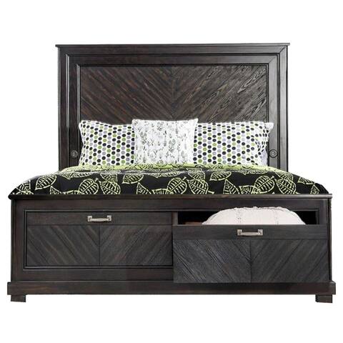 California King Wooden Bed with High Headboard and Bottom Drawers, Brown