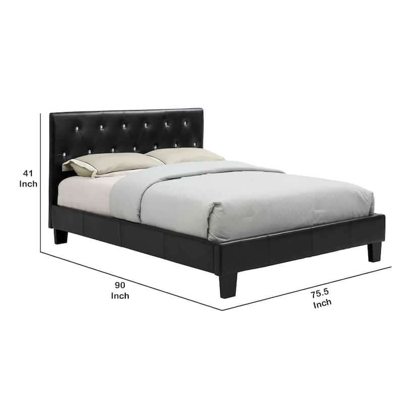 Low Profile California King Size Bed with Button Tufted Headboard, Black