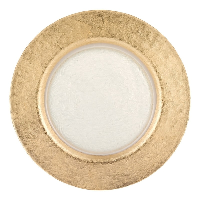 Authentic Gold Leaf Round 13 inch Glass Charger Plate - 1 Piece - Gold