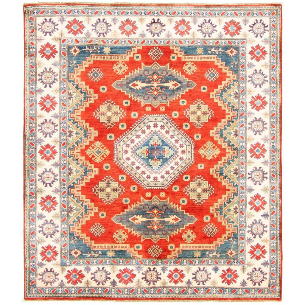 Hand-knotted Finest Gazni Red Wool Rug - 7'10 x 9'4/7'10" x 9'4"