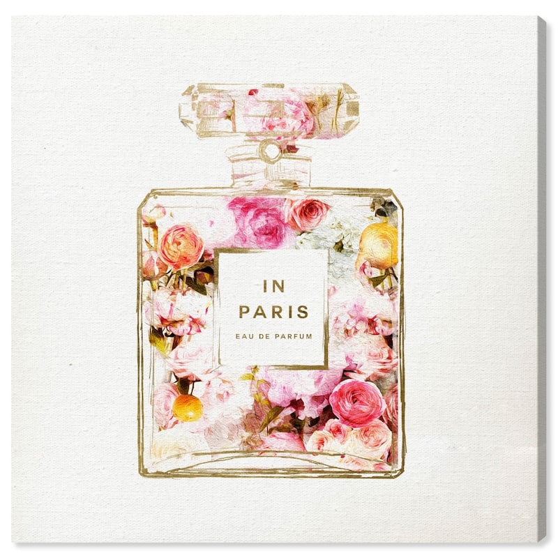 Wynwood Studio 'Paris Floral Perfume' Fashion and Glam Wall Art Canvas Print - Gold, Pink