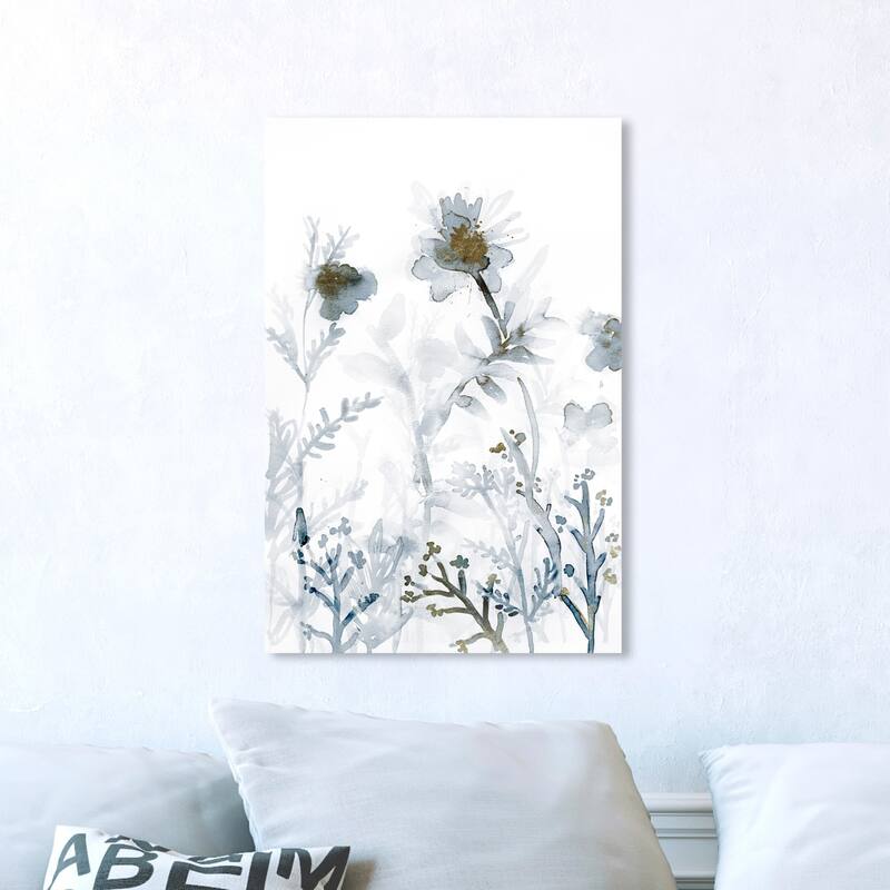 Wynwood Studio 'Faded Floral Splashes Gold' Floral and Botanical Wall Art Canvas Print - White, Gray - 16 x 24