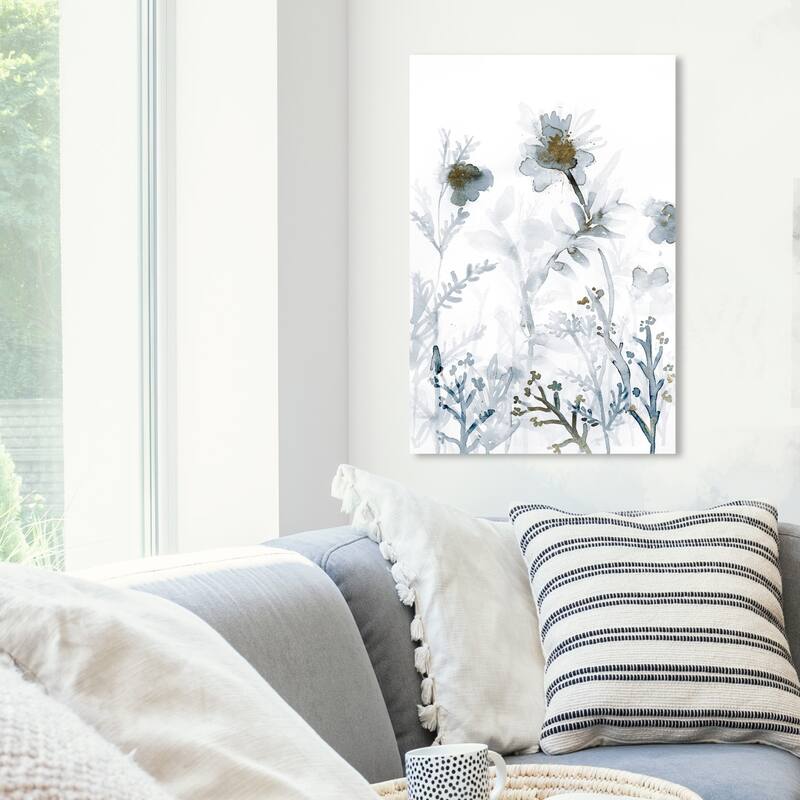 Wynwood Studio 'Faded Floral Splashes Gold' Floral and Botanical Wall Art Canvas Print - White, Gray - 20 x 30
