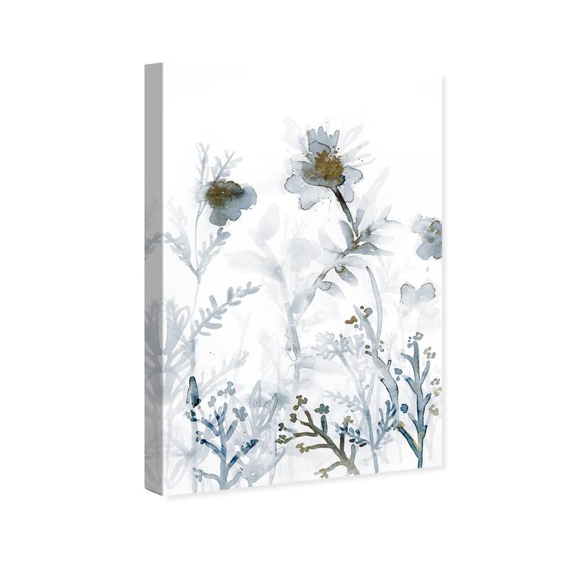 Wynwood Studio 'Faded Floral Splashes Gold' Floral and Botanical Wall Art Canvas Print - White, Gray