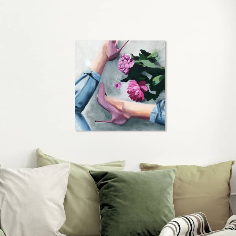 Wynwood Studio 'Jeans and Heels' Fashion and Glam Wall Art Canvas Print - Pink, Blue