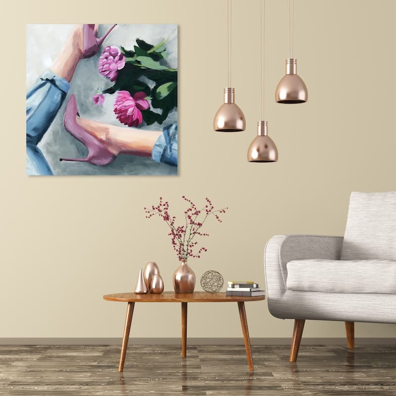 Wynwood Studio 'Jeans and Heels' Fashion and Glam Wall Art Canvas Print - Pink, Blue - 30 x 30