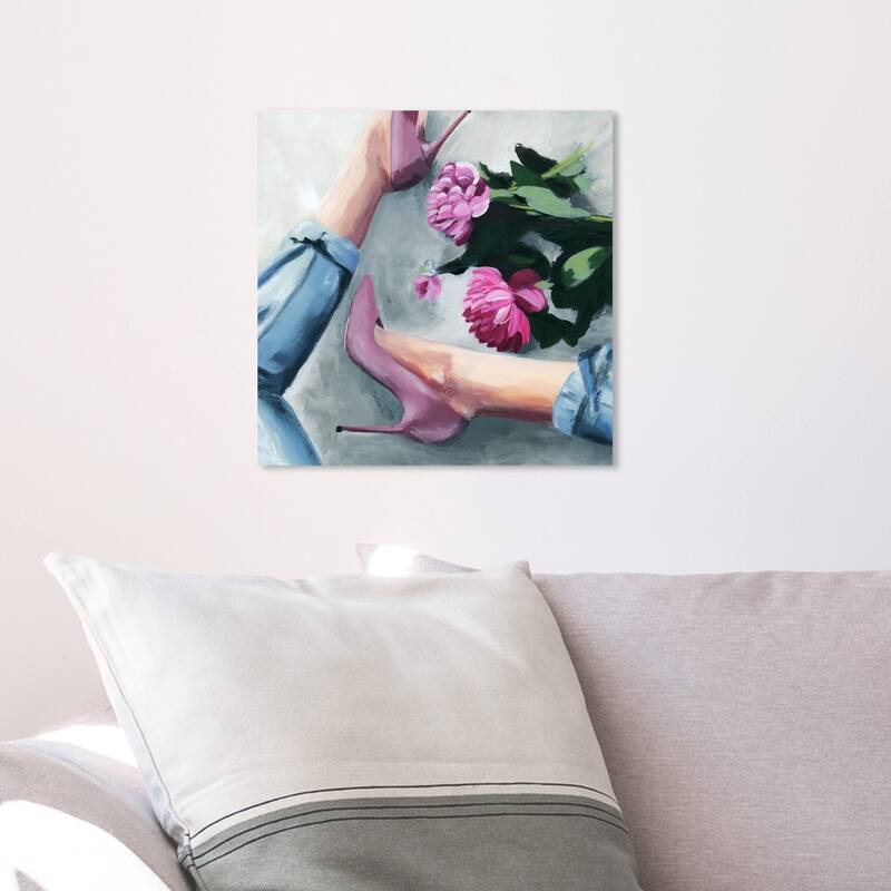 Wynwood Studio 'Jeans and Heels' Fashion and Glam Wall Art Canvas Print - Pink, Blue