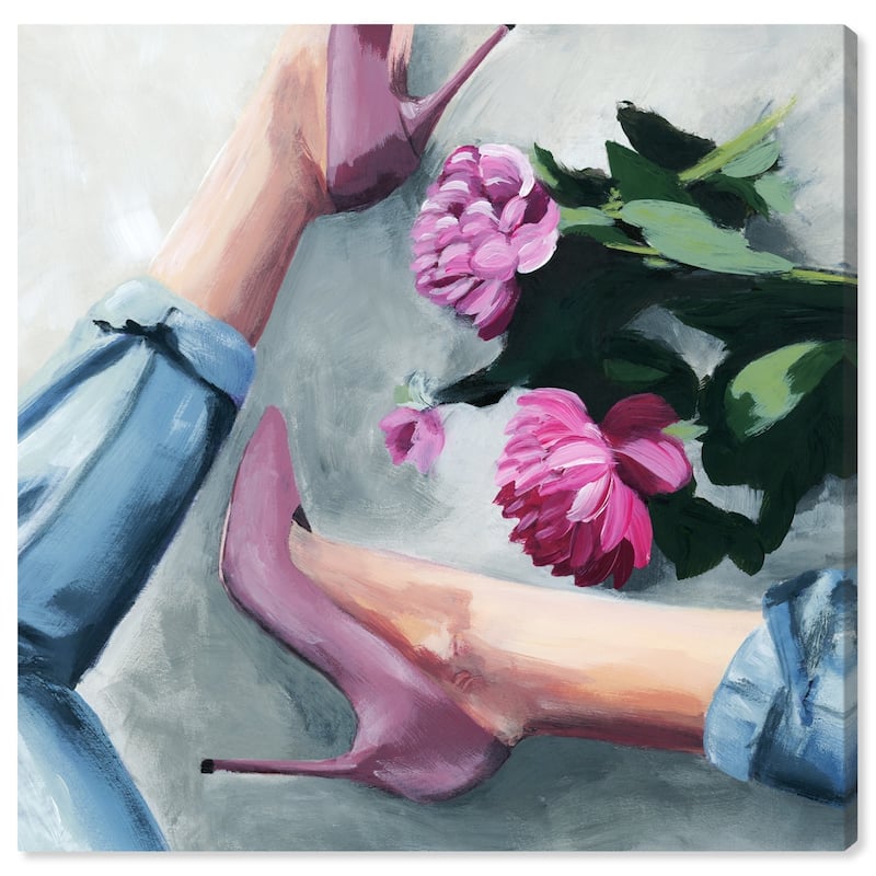 Wynwood Studio 'Jeans and Heels' Fashion and Glam Wall Art Canvas Print - Pink, Blue
