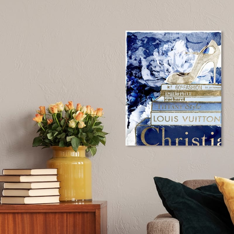 Wynwood Studio 'What's On My Mind Navy Custom' Fashion and Glam Wall Art Canvas Print - Blue, Gold - 16 x 24