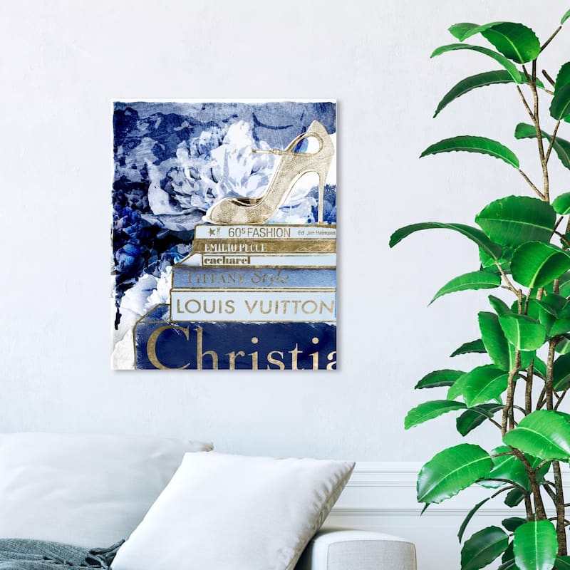 Wynwood Studio 'What's On My Mind Navy Custom' Fashion and Glam Wall Art Canvas Print - Blue, Gold - 24 x 36