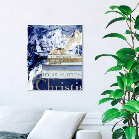 Wynwood Studio 'What's On My Mind Navy Custom' Fashion and Glam Wall Art Canvas Print - Blue, Gold