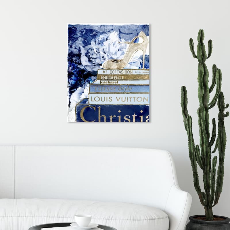 Wynwood Studio 'What's On My Mind Navy Custom' Fashion and Glam Wall Art Canvas Print - Blue, Gold - 20 x 30