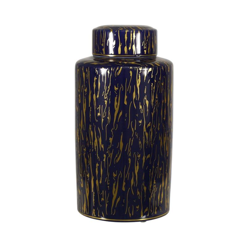 Ceramic 16"H Jar, Blue/Gold