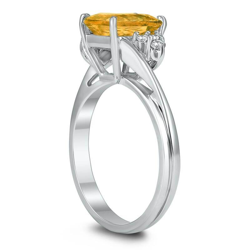 8X6MM Citrine and Diamond Twist Ring in 10K White Gold