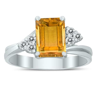 8X6MM Citrine and Diamond Twist Ring in 10K White Gold