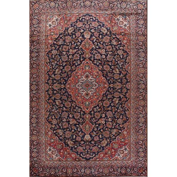 Vintage Floral Navy Blue Kashan Persian Area Rug Hand Knotted Carpet 9 1 X 12 9 On Sale Overstock 31125705