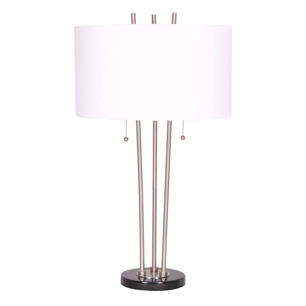 Metal 29" Three Post Table Lamp W/ Marble Base, Si