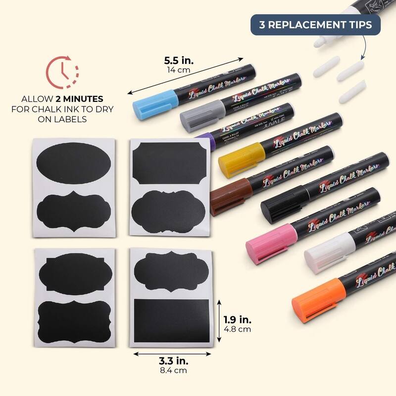 12 Pack Erasable Liquid Chalk Chalkboard Markers, with Labels Replacement Tips