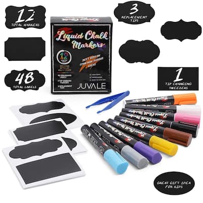 12 Pack Erasable Liquid Chalk Chalkboard Markers, with Labels Replacement Tips