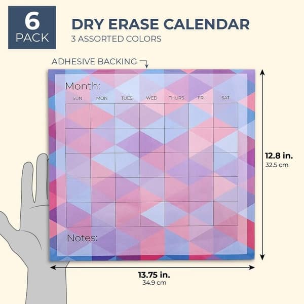 6x Adhesive Blank Monthly Dry Erase Wall Calendar For Schedule Reminder 