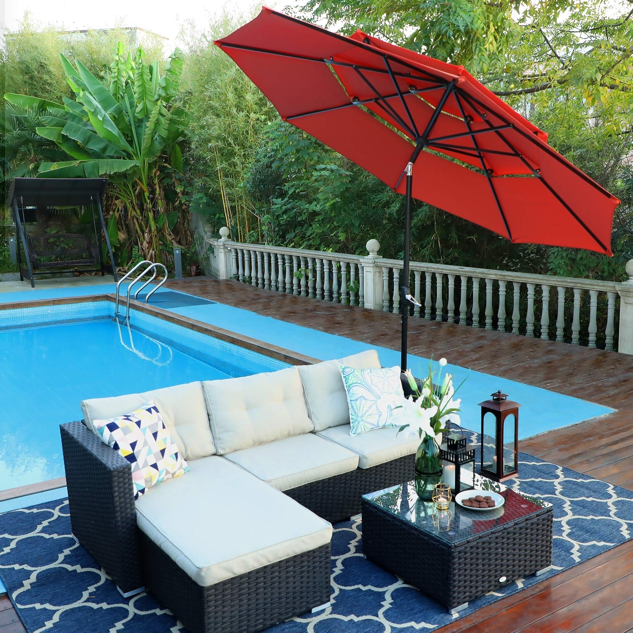 Shop Black Friday Deals On Phi Villa 10ft 3 Tier Auto Tilt Patio Umbrella Outdoor Double Vented Umbrella Orange Red Overstock 31126510