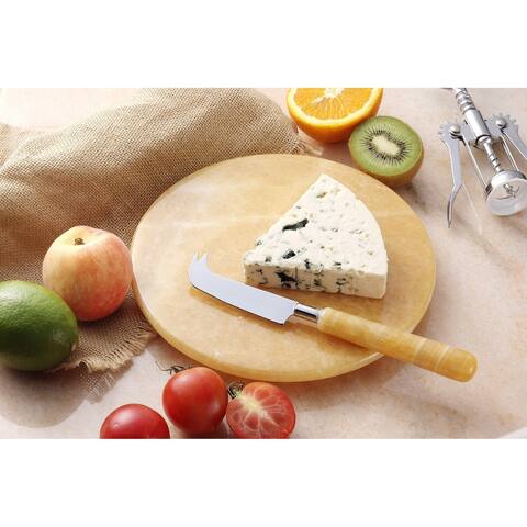 Creative Home Yellow Jade Marble 8" Cheese Board with Knife