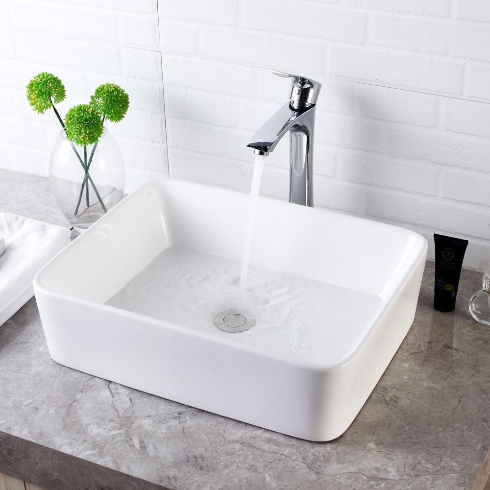 16x12 Inch Rectangle White Ceramic Bathroom Vessel Sink