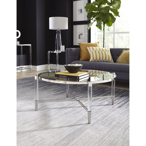 Marilyn Glass Top And Steel Base Round Coffee Table Overstock 31128476