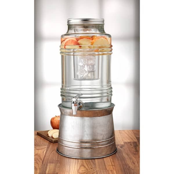 JoyJolt Glass Fluted Drink Dispenser, Ice Cylinder, & Fruit Infuser-1  Gallon Dispensers for Parties