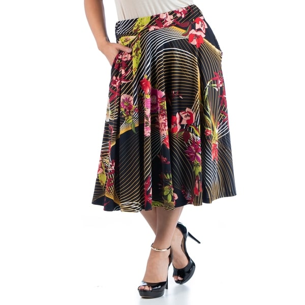 Plus Size Floral Midi Skirt with Pockets
