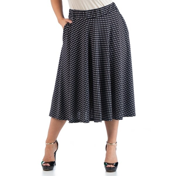 Polka Dot Plus Size Midi Skirt with Pockets