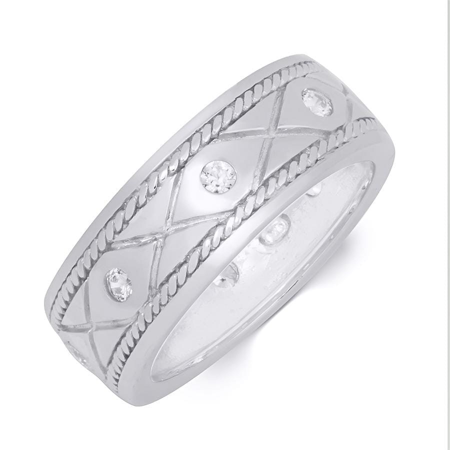 MayaMila Mens Wedding Band Ring 1/4 Ct Cubic Zirconia Authentic Sterling Silver