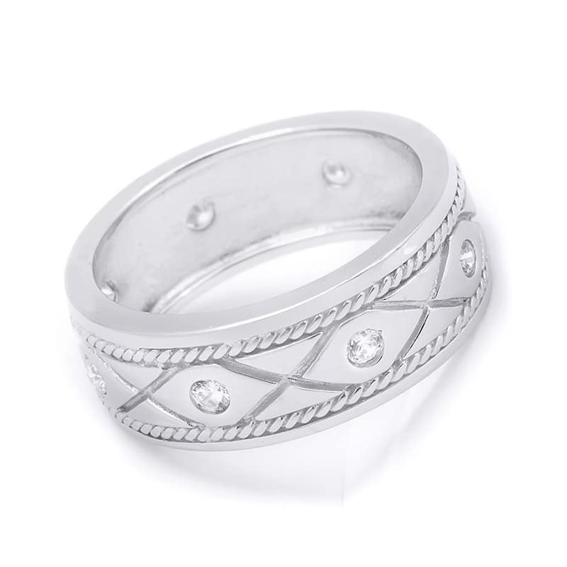 Mens Wedding Band Ring 1/4 Ct Cubic Zirconia Authentic Sterling Silver