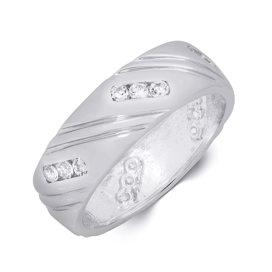 MayaMila Mens 8mm 1/3 Carat Wedding Ring Slanted Row Authentic Sterling Silver