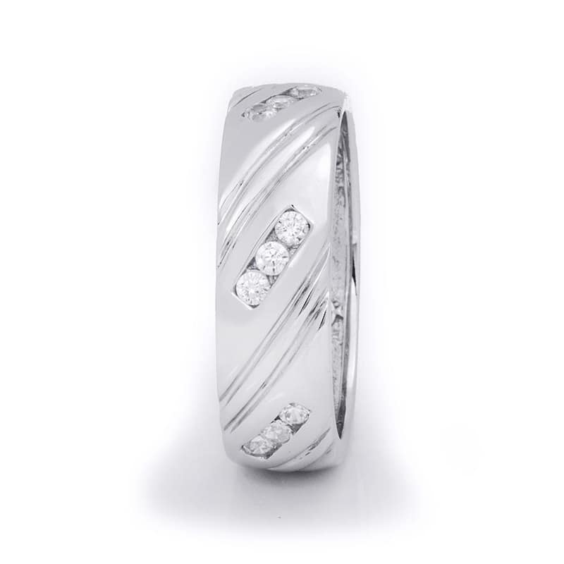 Mens 8mm 1/3 Carat Wedding Ring Slanted Row Authentic Sterling Silver