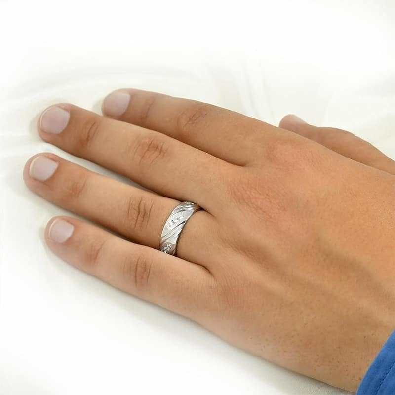 Mens 8mm 1/3 Carat Wedding Ring Slanted Row Authentic Sterling Silver