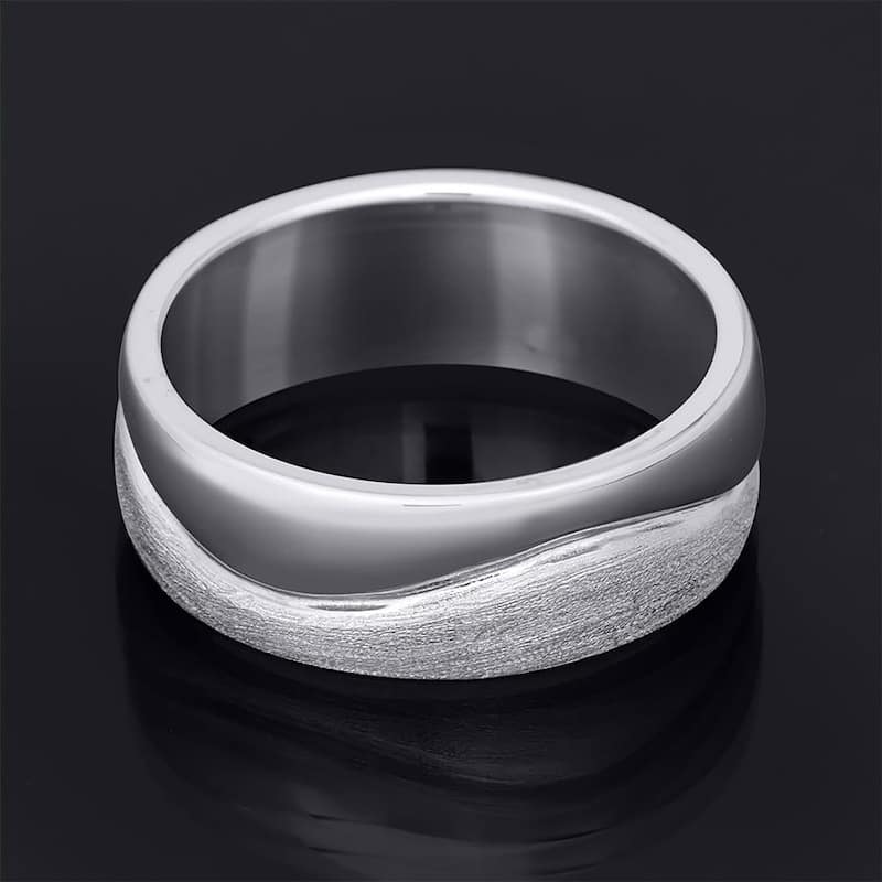 Mens Ring Wedding Band Ring S-Curve 7.5mm Authentic Sterling Silver