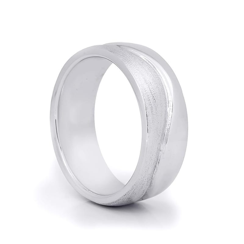 Mens Ring Wedding Band Ring S-Curve 7.5mm Authentic Sterling Silver