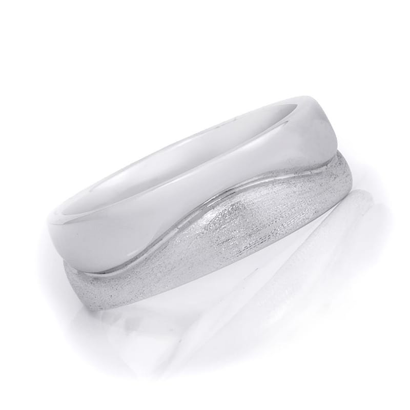 Mens Ring Wedding Band Ring S-Curve 7.5mm Authentic Sterling Silver