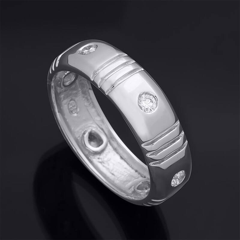 Mens 8mm Solid Real 925 Sterling Silver 1/4 Carat CZ Wedding Band Ring