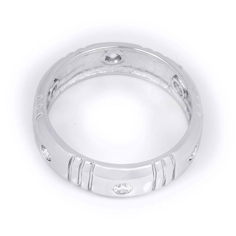 Mens 8mm Solid Real 925 Sterling Silver 1/4 Carat CZ Wedding Band Ring